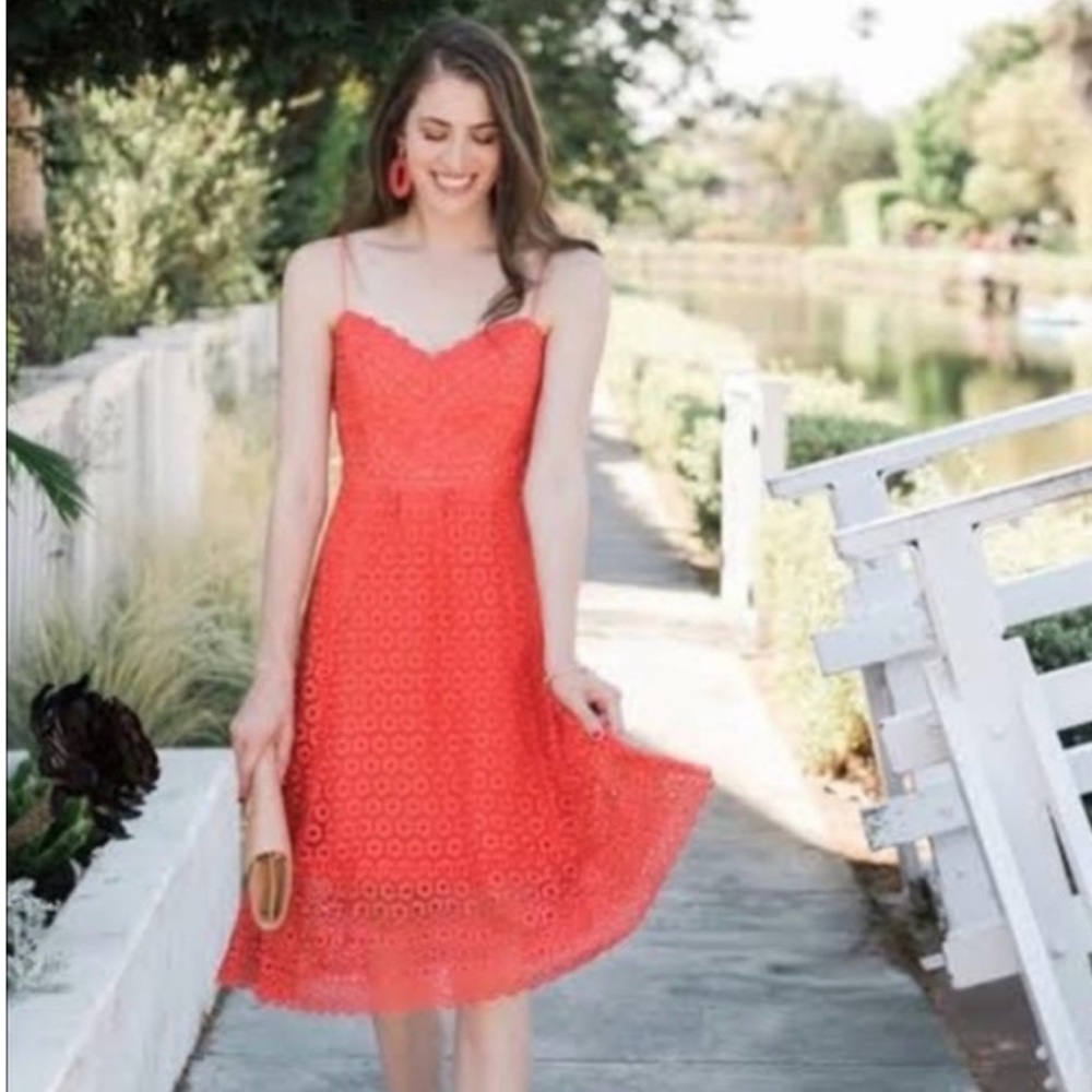 J. Crew Coral Eyelet Midi Dress with Spaghetti Straps